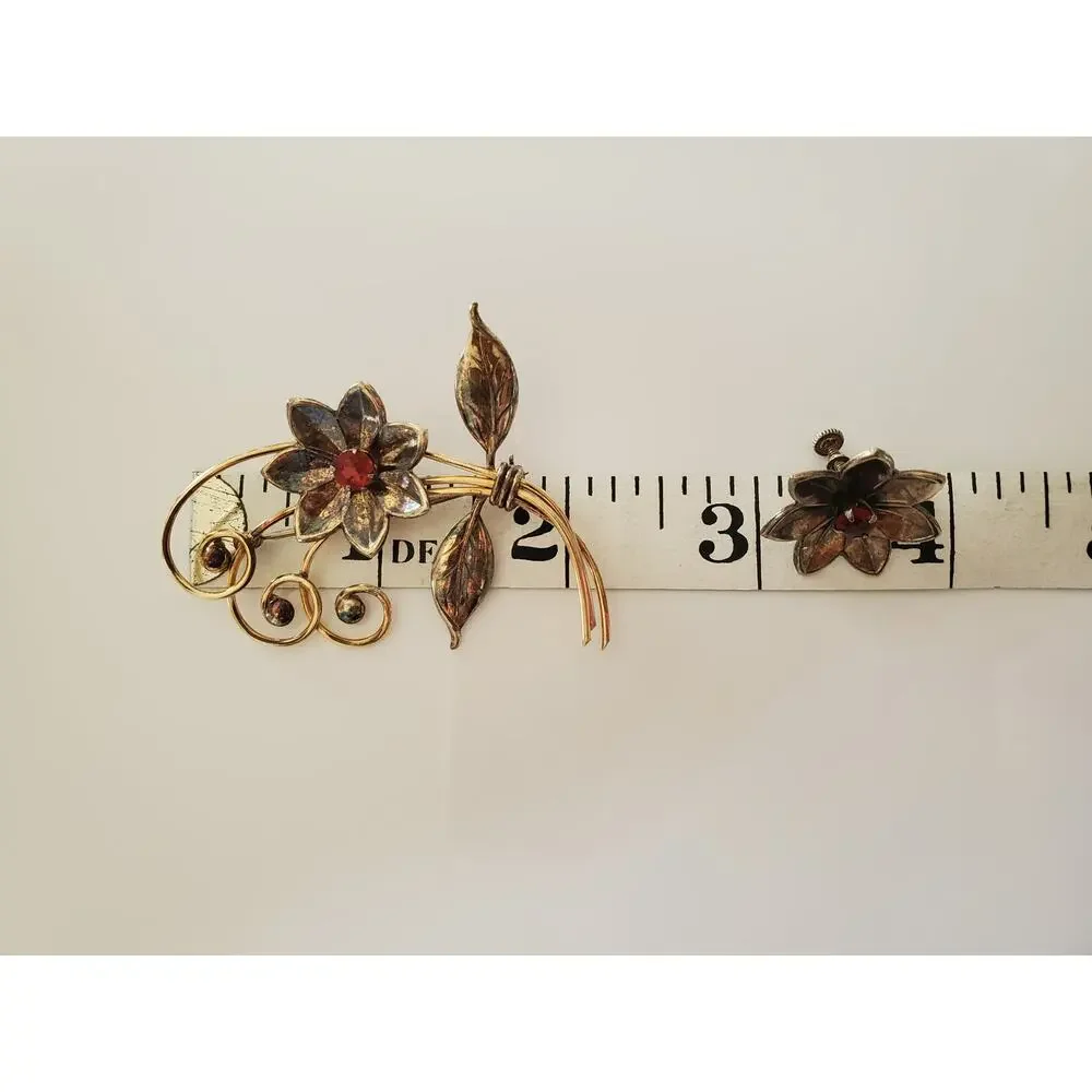 Vintage Harry Iskin Designer Gold-fill Floral Brooch and Earring Set